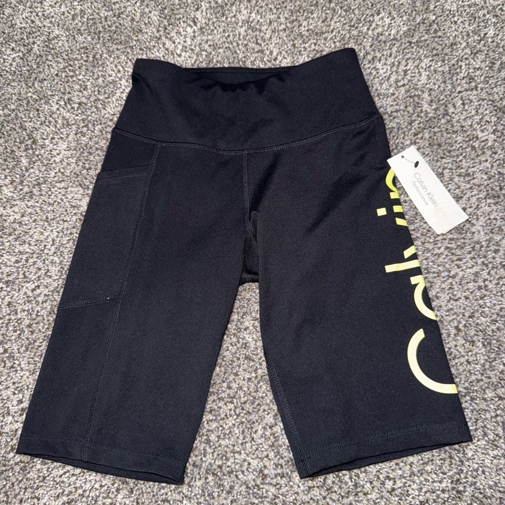 Calvin Klein black biker short yellow CK logo